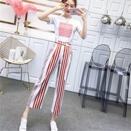 Women’s casual set wears 2 piece shirt +waist pant Korean version 2019