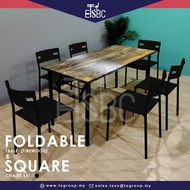 ETSBC Foldable Dining Table 70X150cm & 6pcs Square Chair