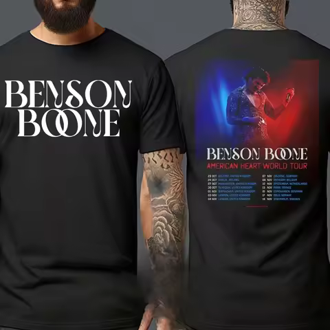 Crew Neck T - Shirt with Music Event Creative - Inspired Graphic Featuring 2025 Benson Boone World T