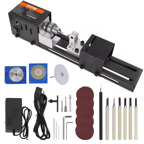 SucceBuy Mini Wood Lathe Machine 2.76in x 6.3in 24VDC 96W Machine Accessories, 7 Speed s for Woodwor