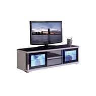Tekkashop MXCB1548BW Modern Style 5 ft Rectangle Tv Cabinet with Melamine Wood and Black Tempered Glass Table Top