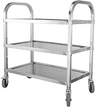 Portable Kitchen Trolley with 3 Shelves Service Trolley Stainless Steel with 4 Tilting Wheels for Ki