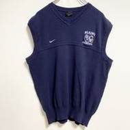古著 90 年代 Nike V 領針織背心，復古足球球衣，海軍藍，L 碼