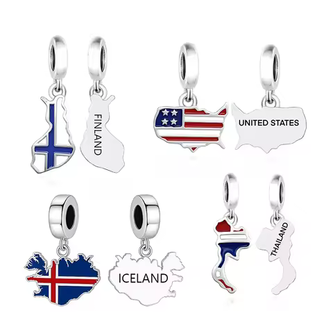 Fit Original Pan Charm Bracelet 925 Sterling Silver Iceland Finland United States Thailand Flag Map 