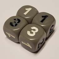 4X Grey 1-3 14mm Dice (6 Sided Dice with 1-3 in Black & 1-3 in White) Use as a d3 or Heads & Tails D