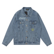 KLZH Drew 23SS Smiley Men Women Same Style Washed Denim Jacket Jacket