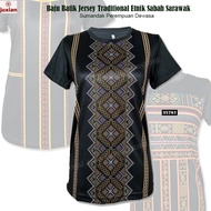 (Small Cutting) Baju Batik Jersey Traditional Etnik Sabah Sarawak Sumandak Perempuan Dewasa