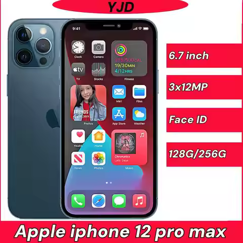 98%New Original Apple iPhone 12 Pro Max 5G Face ID Unlocked IOS 6.7" Display 128GB 256GB 512GB Cellp