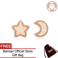 BAMOER 925 Sterling Silver Rose Gold Moon &amp; Star AAA Zircon Stud Earrings For Women Fashion Jewelry SCE691