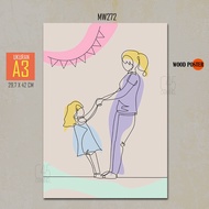 Wooden Poster for Mother's Day Memories, Line Art Wall Decoration, Mama's Room Display, Mother's Gif