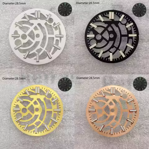 28.5mm NH35 s logo dial green luminous hollow-out open heart dial for NH70/NH71/NH72 movement skelet
