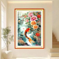 Fully Embroidered Painting of Carp Crossing Vu Mon Size 50x80cm Unembroidered painting without frame