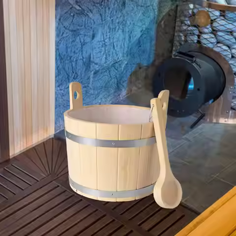17L Wooden Sauna Barrel and Ladle Bath Bucket Storage Container Portable Sauna Accessories for Bathr