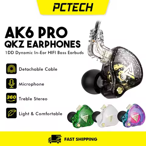 QKZ AK6 Pro Earphones AK6 1DD Dynamic High-Fidelity In-Ear Monitor Earphones, Detachable Cable, High