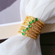 Spicy green Jade A Jade ring, S925 silver ring frame, free size 17mm-19mm
