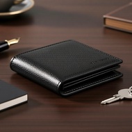 Men's PU Leather Short Wallet with 8 Card Slots, Ticket & ID Window (Black/Brown)  Dompet Pendek Kul