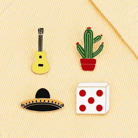 Dice Guitar Mexican Cactus Cowboy Hat Enamel Pin Fashion Metal Brooches Badge Denim Jackets Lapel Pi