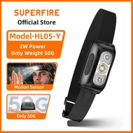 SUPERFIRE HL05-Y 2W Mini LED Headlamp With Motion Sensor Headlight USB Rechargeable Lantern Camping 