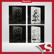 BENDED MALE & FEMALE BATHROOM SIGN – STAINLESS STEEL DIRECTIONAL SIGNAGE