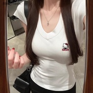 Hello Kitty Printed V-neck T-shirt - Summer Casual Wear for Women