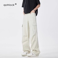 Oversize Multi-pocket Straight Cut Casual Men Long Couple Cargo Pants Beige overalls summer n retro 