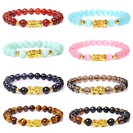 Stock Unisex  Adjustable Elastic Sand Gold Feng Shui Obsidian Stone Beads Bracelet / Feng Shui Good 