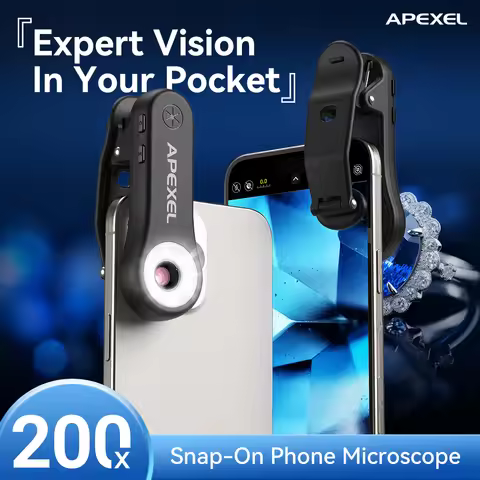 APEXEL 200X Zoom Jewelry Lens Microscope Lens Micro Triscope Lenses with LED Light/Universal Clip fo