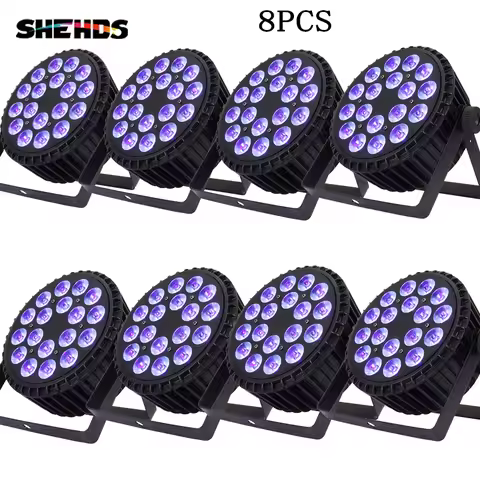 SHEHDS 8PCS LED Flat Par 18x12W RGBW/18x18W RGBWA+UV 6in1 Lighting Aluminum Alloy DJ Disco Stage Bal