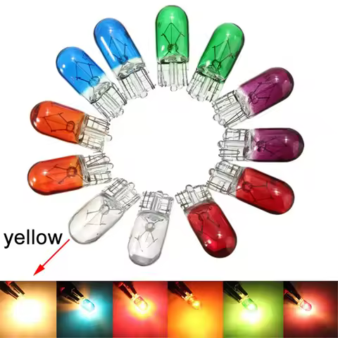 10 Pcs DC 12V T10 501 194 Car Halogen Bulb Interior Signal Light Side Marker Light Yellow Glass Bulb
