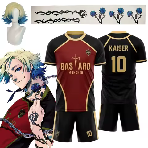 Anime Kaiser Cosplay Costume Bastard Munchen #10 Michael Kaiser Football Uniform Wigs Stickers Set H