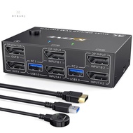 KVM Switch Dual Monitor DisplayPort Accessories 4 USB3.0 for 2 Computers, 2 in 2 Out DP 1.4 KVM Switch