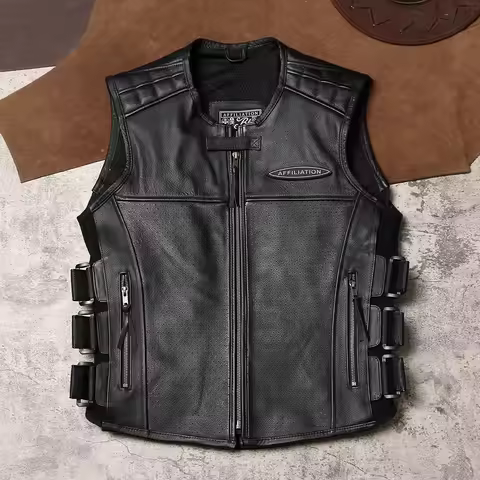 CC Shop Top.Club Summer Cowhide Vest. Plus Size Classic Motor Biker Genuine Leather Vest. Brand Qual