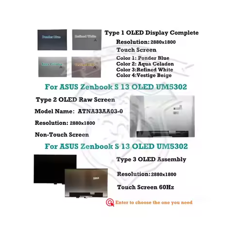 Brand New 13.3 For ASUS Zenbook S 13 OLED UM5302 UM5302TA-LX501WS Touch Screen Display Complete Asse