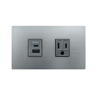 【台達電子】樹榮 埋入式 20W USB－A+C  PD雙孔充電插座 鐵灰 // 快速充電//適用３Ｃ