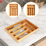 Bamboo Drawer Organizer 5/6 Compartments Bamboo Drawer Box Divided Drawer Silverware Tray Durable Kitchen Drawer Organizer Tray Bamboo Cutlery Tray