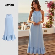 Lovito Women's Casual Plain Button Dress L128ED602