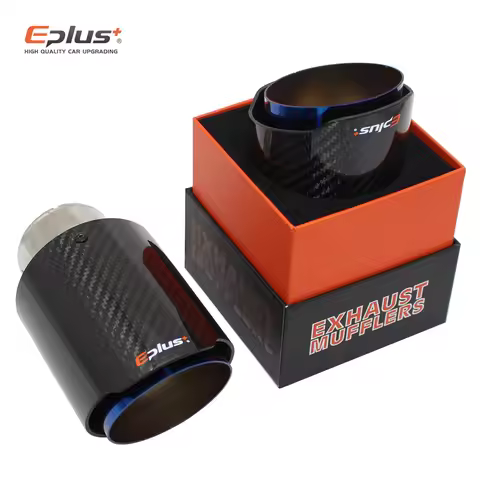EPLUS Car Glossy Carbon Fiber Muffler Tip Exhaust System Pipe Mufflers Nozzle Universal Straight Sta