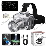 (COD)Senter kepala 500 watt Super Terang Pengisian USB-C Waterproof/Senter Kepala Zoom Laser LED/Sen