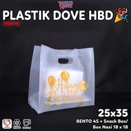 Retail Dove Birthday Plastic 25x35 Happy Birthday Gold Birthday Hampers Bag fits Thinwall Bento