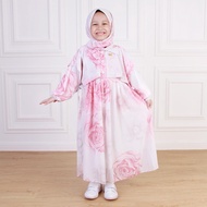 Dungdungkids Gamis Anak Novia Ceruty Motif Bunga Rompi Free Jilbab Segi Empat 3 - 12 Tahun