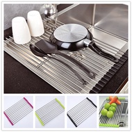OVER THE SINK KITCHEN DISH DRAINER DRYING RACK ROLL-UP FOLDINNG STAINLESS STEEL
