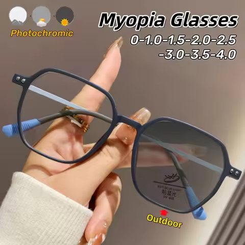 Ultra Light Frosted Photochromic Myopia Glasses TR90 Full Frame Academic Style Square Eyeglasses Pro