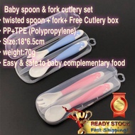 Baby toys kids spoon fork baby complementary food baby tableware twist blue&amp;pink PP+TPE baby cutlery set Garpu sudu bayi