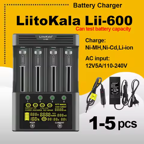 1-5PCS LiitoKala Lii-600 LCD Display Battery Charger For 3.7V 1.2V 18650 26650 21700 26700 AA AAA Te