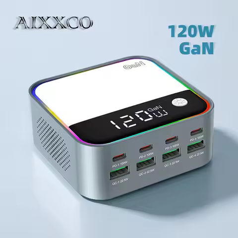 AIXXCO GaN 8-Port 120W Fast Charging Station PD QC3.0 USB-C Charger for iPhone Samsung HUAWEI