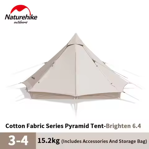 Naturehike Camping Pyramid Tent Brighten 6.4㎡ Outdoor 3-4 Persons Big Space Thickened Cotton Tipi Te