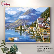 Self-Coloring By Number Painting European Landscape Hallstatt Village Toan Color Large Bottle 5ml St