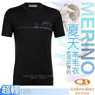 [New Zealand Icebreaker] Men's Tech Lite Merino Wool Round Neck Short Sleeve Top// Black _ Ib104951