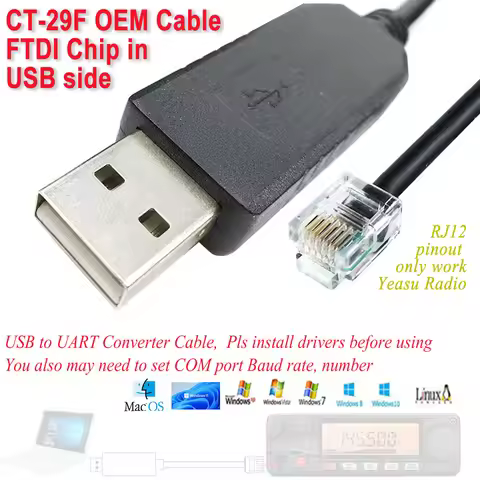 USB RJ12 6P for Yeasu Radio FT 1500 1802 1807 1900 2800 YPS 2980 Programmer Clone Cable CT29F CT-29F