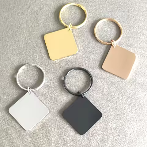10pcs lot 25x25mm Square Pendant Stainless Steel Keychain